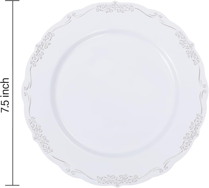 DaYammi 60PCS White and Silver Plastic Plates, Heavy Duty White and Silver