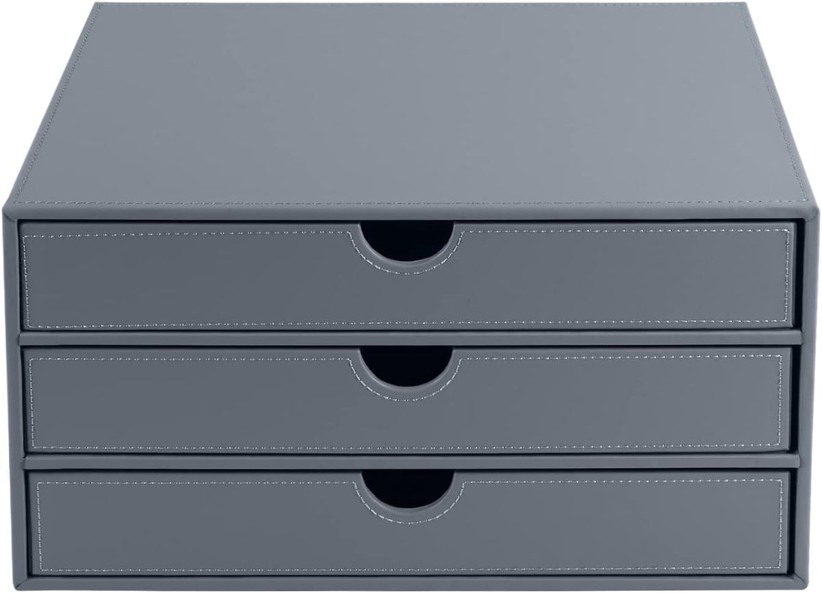 PU Leather Desk Organizer with 3 Drawers,Executive Office Supplies Desktop Filing A4 File Cabinet/Holder for Jewelry/Bill/Paper/Documents/Makeup Home Decor Stationery Storage Box,Grey