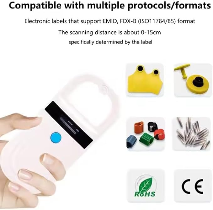 Pet Microchip Scanner ISO11784/85/FDX-B/EMID Animal Handheld Reader,134.2kHz Pet ID Scanner Rechargeable Animal Chip Registration, for Dog/Cat/Pig/Animal (White)