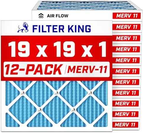 Filter King 19x19x1 MERV 11 Pleated HVAC Air Filters, 12-Pack