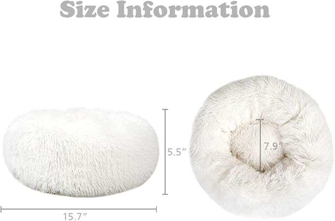otoez Kitten Puppy Bed Extra Small XS Round Dog Cat Beds Anti Anxiety Plush Pet Calming Donut Bed with Non-Slip Waterproof Bottom, Washable (15.7", White)