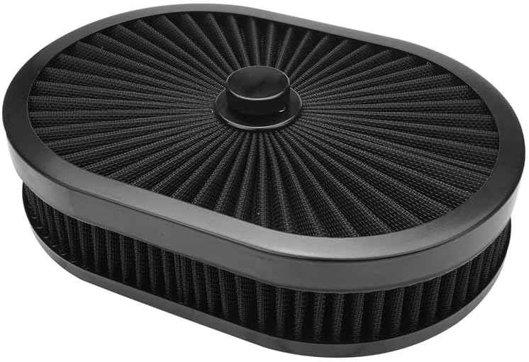 X-AVION Super Flow Oval 12''X2'' Air Filter Assembly Kit Black, Element and Anodized Base Washable and Reusable Replacement V8 Air Cleaner with Mounting Stud&Wing Nut&3 Spacers Kit