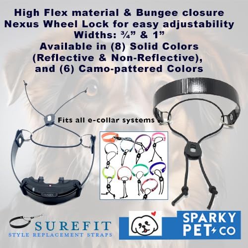 Sparky Pet Co - Surefit ECollar Replacement Strap - Bungee Dog Collar Waterproof -Adjustable -Secure Nexus Wheel Lock-for Electronic Training & Invisible Fence Systems -3/4" (Reflective Purple)