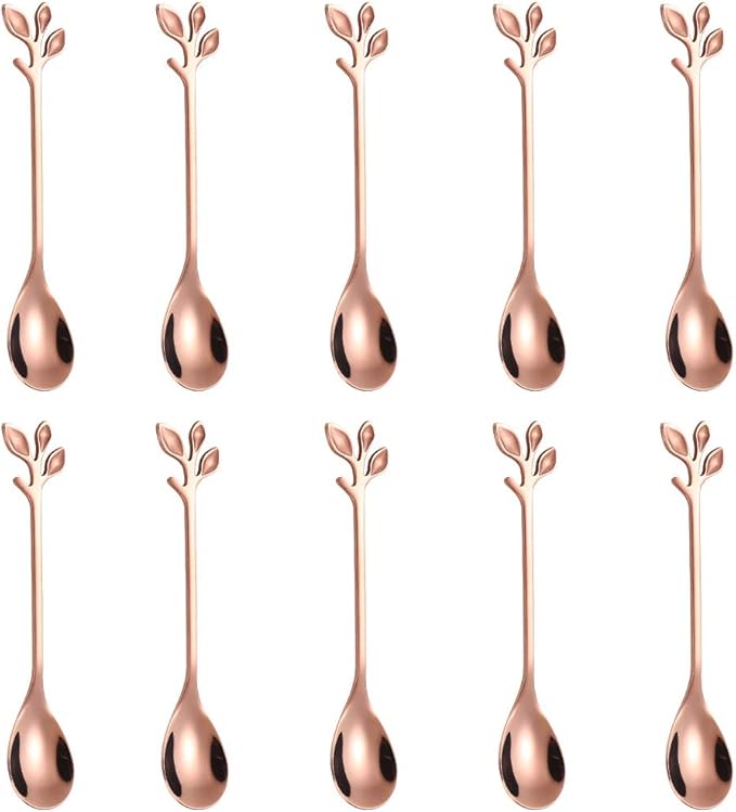 AnSaw Elegant Rose Gold Leaf Coffee Spoons