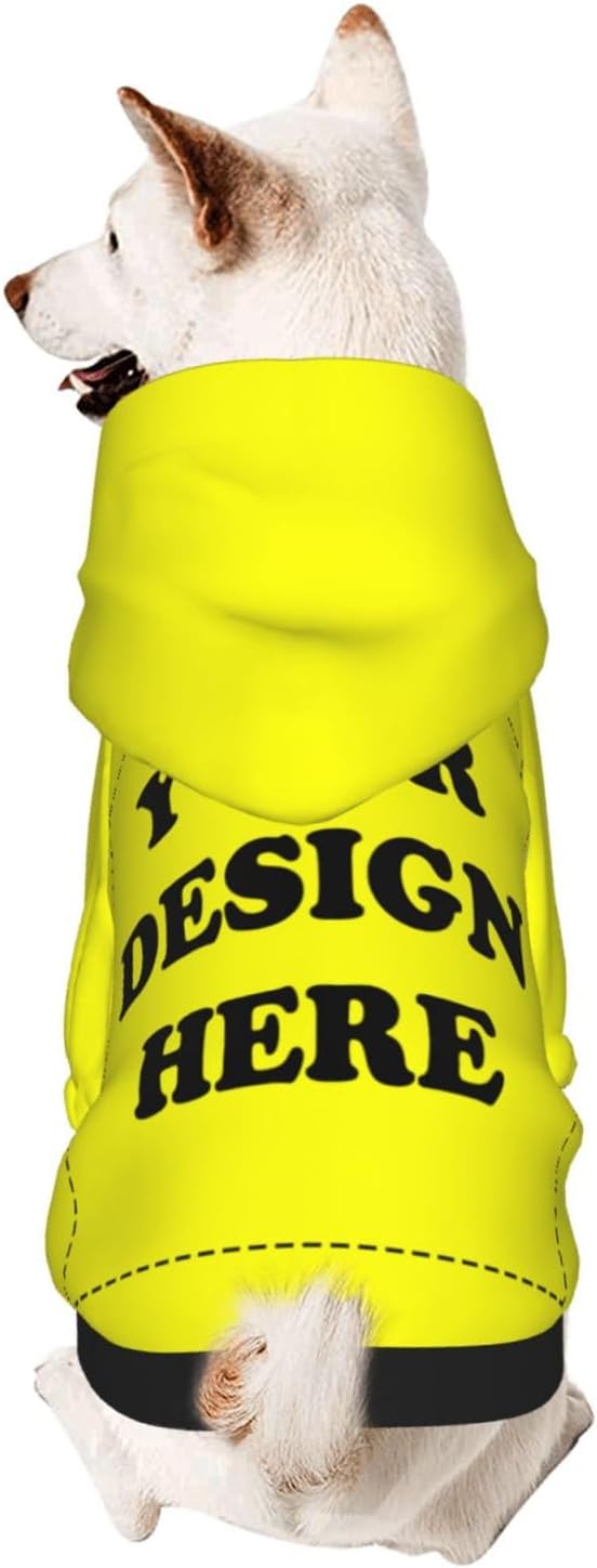 Personalized Chihuahua Dog Hoodie, Custom Pet Warm Sweatshirt Costume with Name Number Photo, Customize ID Clothes for Pupppy Kitten Dogs Cats, Yellow, M