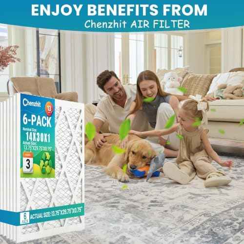 14x30x1 MERV 13 Pleated HVAC Furnace Air Filters, 6-Pack