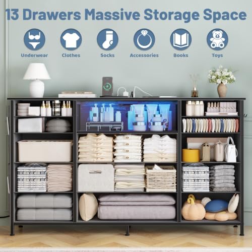 HCHQHS 13 Drawers Fabric Dresser for Bedroom, 47 Inch Gray