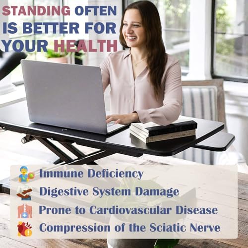 32 Inch Height Adjustable Stand Up Desk Riser, Heavy Duty Computer Workstation with Removable Keyboard Tray - Ergonomic Design for Home Office Workshop Gaming, Spacious Platform(White)