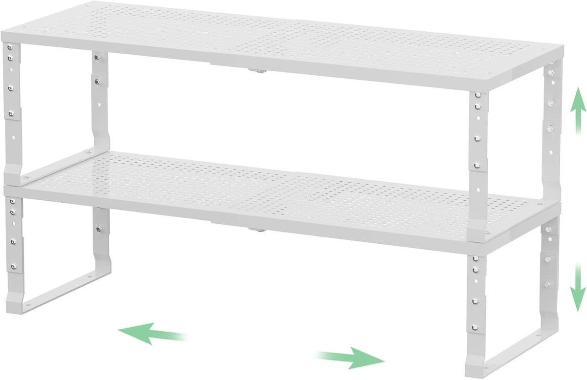 Metal Stackable Expandable Storage Rack, Thickened Steel Adjustable Countertop Space Saving, Heavy-Duty Pantry Storage, Suitable for Kitchens, Cabinet, Sink, Bathrooms, Workshops or Offices