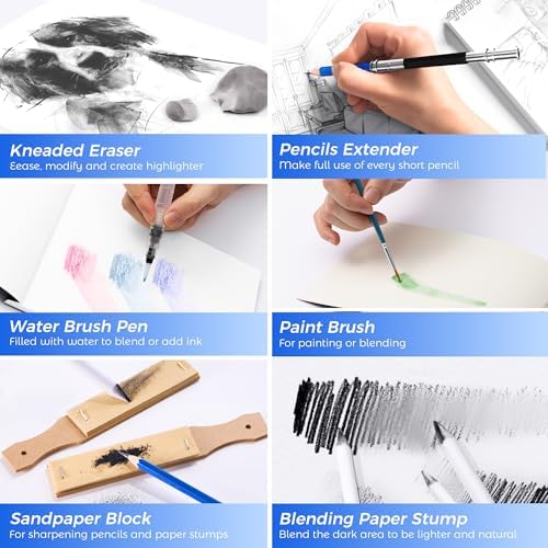 133 Pack Drawing Set Sketching Kit, Pro Art Supplies Sketch Pencils Set