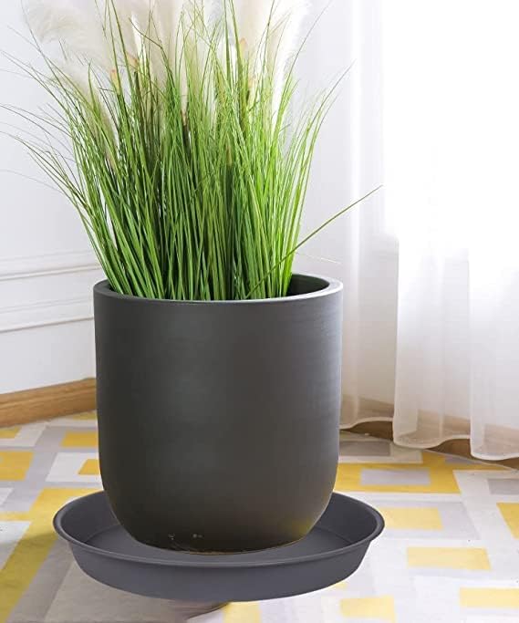 2 Pack of 8 inch Plant Saucer Clear, Heavy Duty Plastic Plant Water Tray 8 inch Round, Flower Plant Saucers for Indoors No Holes, Plant Dishes Saucer for Planter 7"/8" (8", Cement)