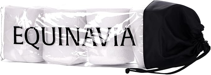 Equinavia Luna 9' Fleece Polo Wraps, Set of 4 Horse Leg Bandages with Storage Bag | Black - One Size - White - One Size