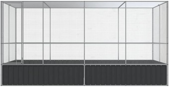 Large Metal Heavy Duty Walk-in Aviary Cage with Extension, Ample Activity Space Bird Cage with Lockable Door Also for Chickens and Rabbits, Silver 164.6"x81.5"x83.5" Steel,-412