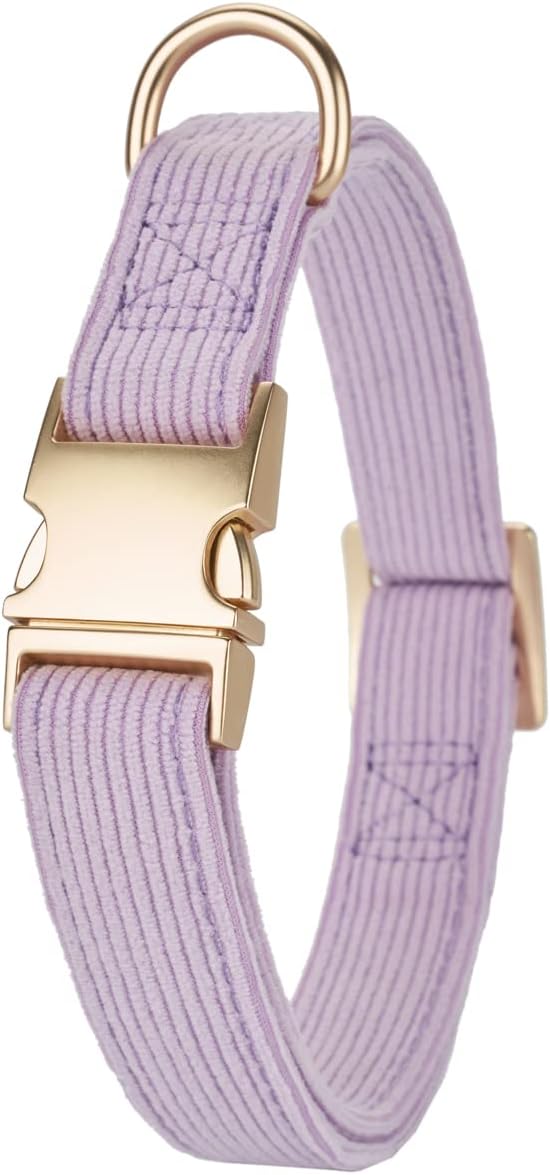 Soft Cotton Dog Collar with Metal Buckle Adjustable Heavy Duty Comfy Corduroy Collars for Small Medium Large Dogs,Lilac,Medium