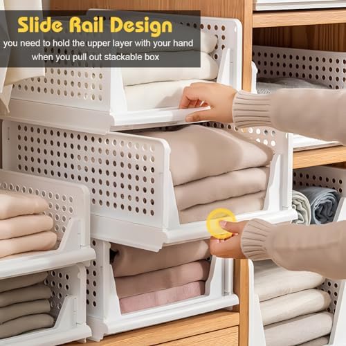 yazi 5 Pack Large Plastic Stackable Closet Storage Boxes