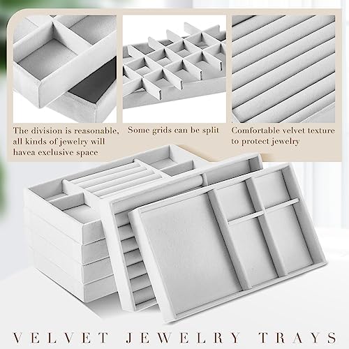 Junkin 18 Pcs Stackable Jewelry Drawer Organizer Inserts Gray