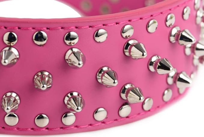 Serijoars Spiked Studded Dog Collar, PU Leather Dog Collar, Adjustable Pet Collars for Medium or Large Breed Pet (L, Black)