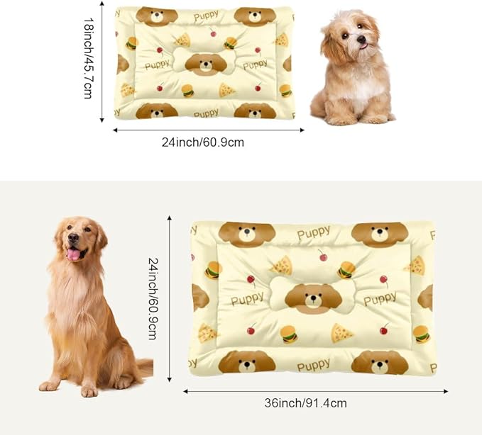Cute Brown Puppy with Food Dog Crate Bed Washable Cage Mat for Dog Crate Washable Pad Medium Bed for Non-Slip Bedding Travel Outdoor Mat Dogs Kennel Pillow Dogs Indoor Outdoor 36X24 Inch