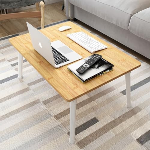 Foldable Laptop Desk for Bed, Bed Laptop Table, Foldable Portable Lap Bed Tray, 23.6 Inch Floor Table for Drawing, Reading and Writing, Bamboo