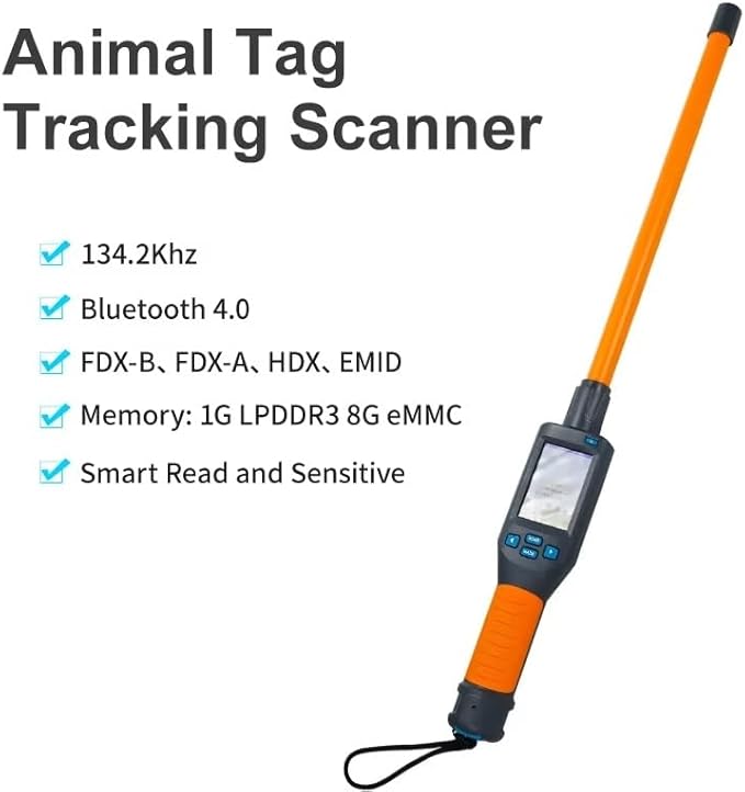 Pet Microchip Scanner ISO11784/85/FDX-B/EMID Animal Handheld Reader,134.2kHz Pet ID Scanner Rechargeable Animal Chip Registration, for Dog/Cat/Pig/Animal (A02-A Yellow Black)