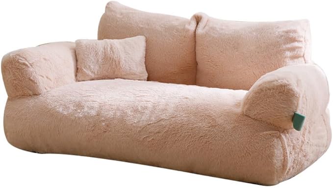 Soft Fluffy Self-Warming Cat Bed | Washable Pet Sofa for Indoor Cats & Small Dogs | Cute Princess-Inspired Kitten Couch & Puppy Bed(Light Orange,25.59''*18.11''*11.81'')