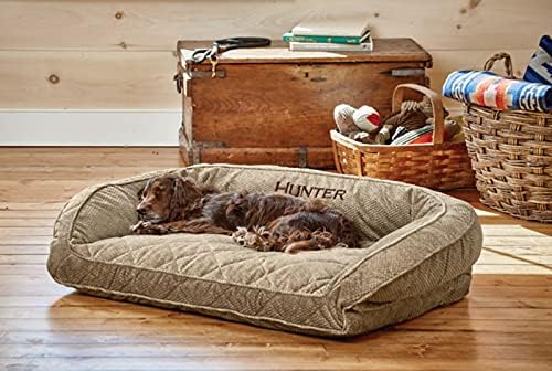 Orvis ComfortFill-Eco Bolster Dog Bed - Plush Rectangular Dog Beds with Three-Sided Bolster for Leaning, Brown Tweed - M