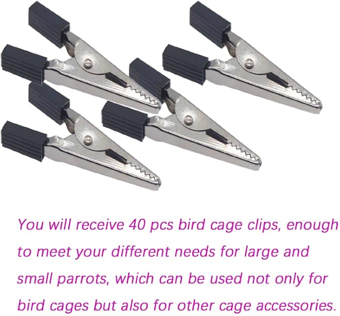 40 Pcs Bird Cage Safety Clips, Iron, Black, 1.89x0.7 Inch, Suitable for Parrots, Hamsters, Guinea Pigs, Rabbits, Lightweight, Anti-Escape