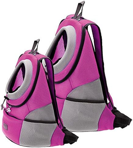 Mogoko Cat Dog Backpack Carrier, Puppy Pet Front Pack with Breathable Head Out Design and Double Mesh Padded Shoulder for Outdoor Travel Hiking (M, Pink)