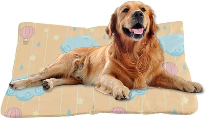 Comfortable Dog Beds With Anti-Slip Bottom, Clouds Blue Yellow Hot Ballon Kennel Kennel Pads For Crates Dog Beds& Furniture Comfy Puppy Mat For Indoor& Outdoor Sofa Cars, Machine Washable 36 X 24 Inch