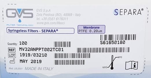GVS Filter Technology, Separa Syringeless Filter Vial, PTFE Membrane