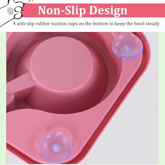 Dog Bowls, Non-Slip Puppy Cat Food and Water Bowl Set with Water Dispenser and Stainless Steel Bowl Detachable Gravity Pet Feeder and Waterer Set for Dogs (Pink, 1000ML)