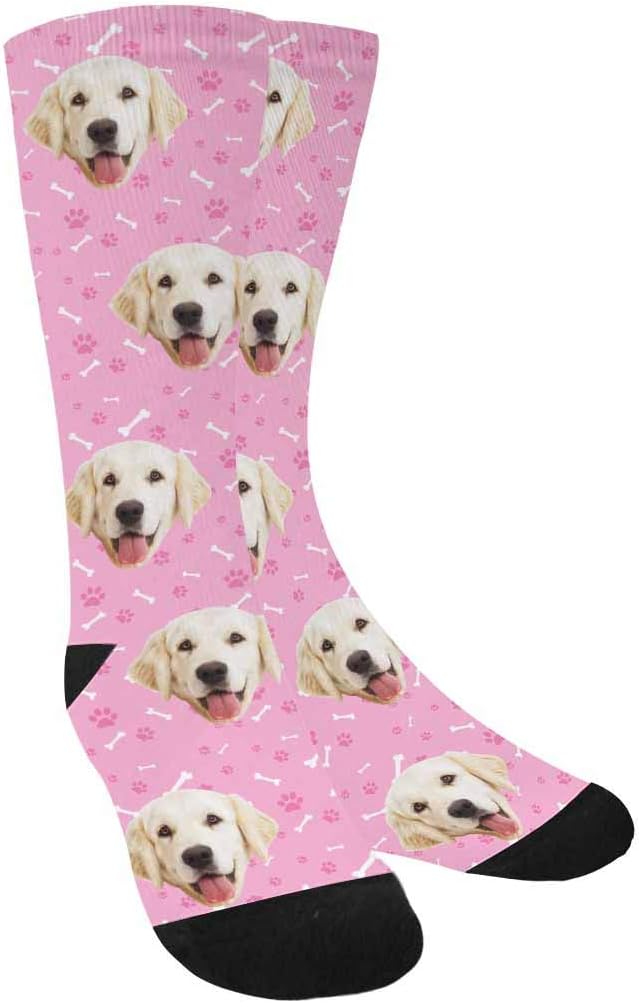 MyPupSocks Custom Personalized Photo Pet Face Socks, Cat and Dog Tracks Paws Bones Crew Socks with Picture for Men Women