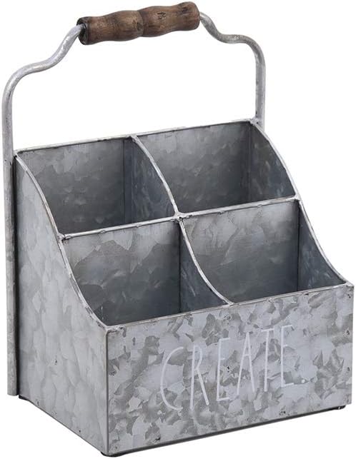 Rae Dunn Desktop Organizer – 4 Compartment Galvanized Steel Table Top Caddy, Stationary Holder – Decorative Storage for Cosmetics, Home and Office Supplies – “Create” Print- Rae Dunn by Designstyles
