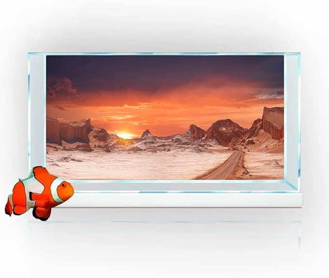 36X24IN Sun and Desert Moon Themed Reptile Habitat on Orange Durable Decorative Background, Terrarium Background with 10EVA Double-Sided Tape