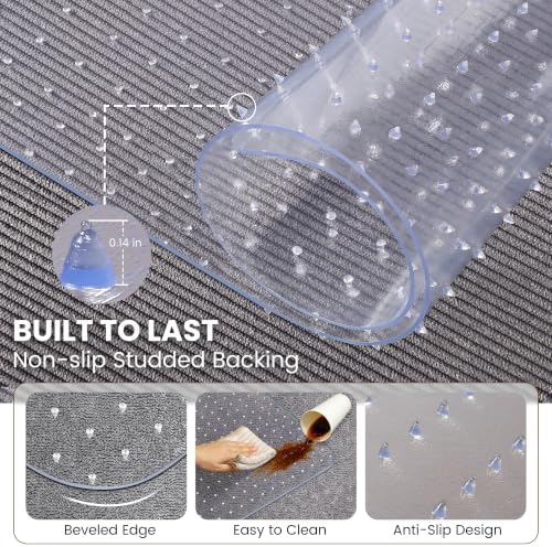 Office Chair Mat for Carpeted Floor, 46 × 72 Inch Low Pile Carpet Rolling Chair Mat, Large Plastic Computer Office Floor Mat, Thick Wear-Resistant PVC Carpet Protector Mat, Smooth Gliding Movement