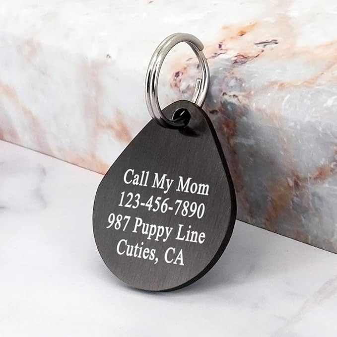 Ultra Joys Dog ID Tag, Custom Dog Tag Personalized Cat Tag, Pet ID Tag, Brushed Stainless Steel Teardrop Dog Tag Black Medium