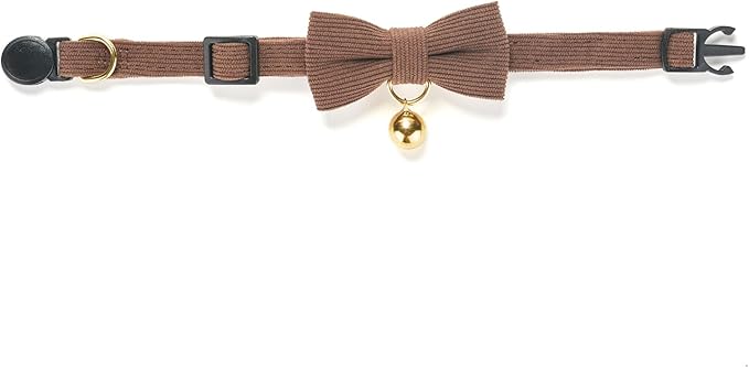 Cotton Breakaway Cat Collar with Bow Tie and Bell, Adjustable Cute Soft Corduroy Kitten Collars for Boy Cats