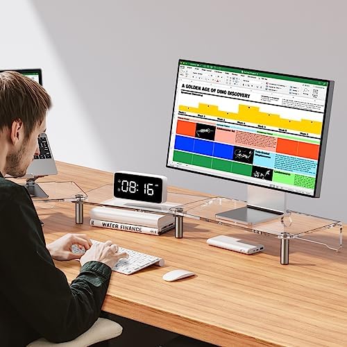 Acrylic Dual Monitor Stand Riser,Adjustable Length Angle for 2Monitors