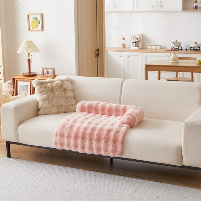 Calming Dog Bed Mat, Fluffy Fuzzy Couch Cover for Sofa, Winter Thickened Pet Mat with Anti-Slip Bottom Warm Soft Cushion Washable Pet Bed for Small Dogs and Cats (Pink, 75x75cm/29.5x29.5in)