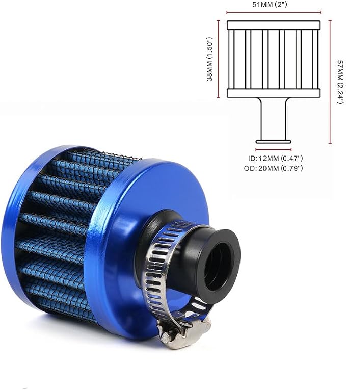 MUGE RACING 2Pcs Air Filter Cold Air Intake Filter Breather 12mm Valve Cover