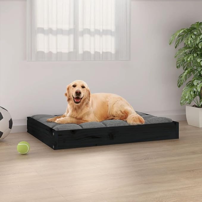 Minimalist Solid Pine Wood Dog Bed for Medium Dogs, Raised Design for Joint Support and Posture, Rustic Finish, Durable and Easy to Clean, 28.1 x 21.3 x 3.5 Inches, Pet