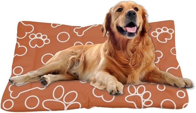 Orange Paw Print Bone Dog Beds and Furniture Dog Mats Puppy Pad Medium Bed for Crate Washable Non-Slip Puppy Bed for Crate Small Dogs Washable Mats Pillows Large Dogs Indoor Outdoor 36X24 Inch