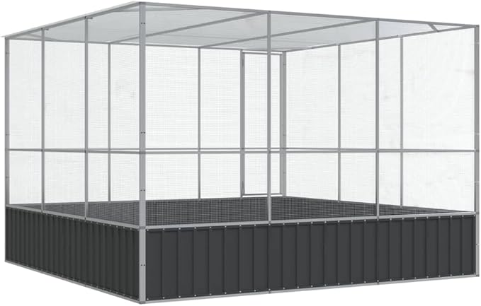 Steel Aviary Silver, Steel Bird Cage, Outdoor Aviary Parrot Cage Wide Flight Metal Birdcage, 122.4"x120.9"x83.5" Steel,-83