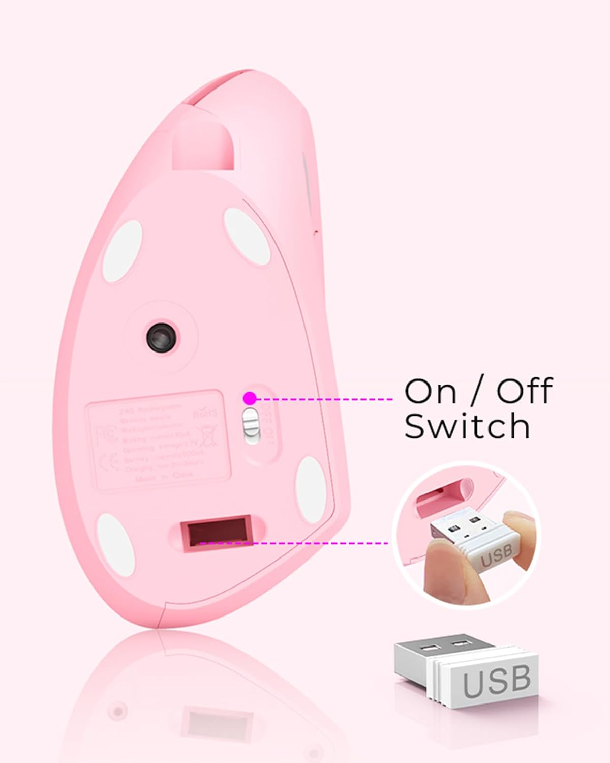 Lekvey Ergonomic Mouse, Rechargeable Vertical Wireless Mouse, Pink