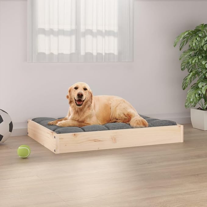 Solid Wood Dog Bed 28.1x21.3x3.5 Inches Pine Frame Pet Sofa for Small Medium Dogs, Rustic Minimalist Raised Bed with Sturdy Construction, Easy Assembly Wooden Pet Furniture for Living Room Bedroom