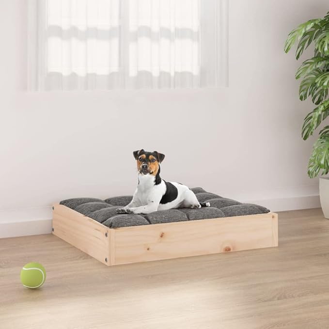 Solid Pine Wood Dog Bed for Small Breeds, Durable Rustic Design Indoor Pet Furniture with Comfortable Resting Area, Easy Assembly for Living Room or Bedroom
