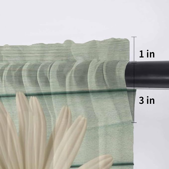 Daisy Flower Sheer Valances for Windows 60"x18", Light Filtering Kitchen