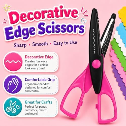 24 Pack Decorative Edge Craft Scissors, 12 Patterns, 6.5 Inch