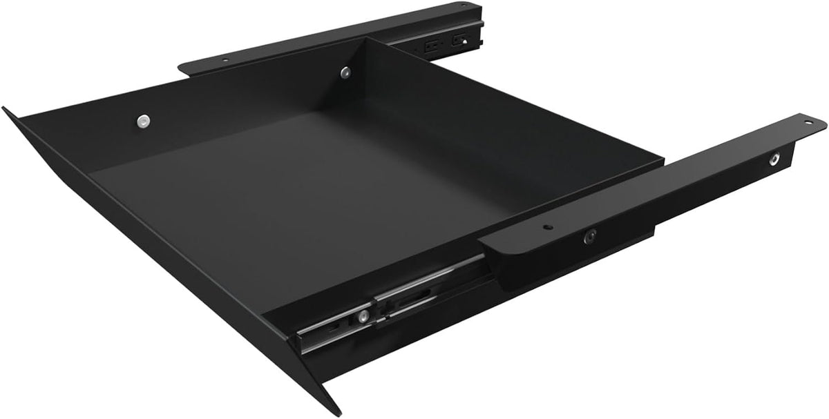 Under Desk Mounted Sliding Drawer with 60 Degree Tilt Panel to Pull Out, 15'' Long & 9'' deep Large Storage Organizer for Sit Stand Workstation