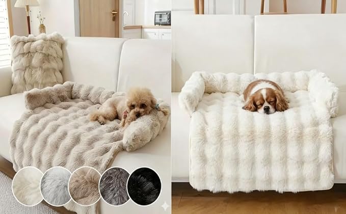 Dream Cloud Pet Sofa Bed, Washable Non-Slip Fluffy Plush Dog Mat for Furniture Protector Mat for Sofa Car & Floor for Small Medium Dogs & Cats (Black)